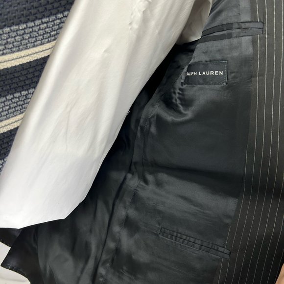 Black Striped Cotton Suit w/ Side Adjusters on Pants - Ralph Lauren Black Label - Picture 6 of 11